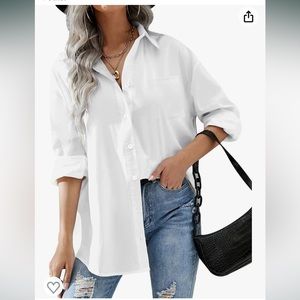 White Button Down Long Sleeve Top from Amazon